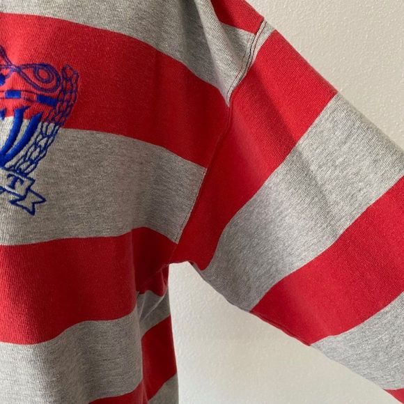 Liz Claiborne Vintage Lizwear Red Gray Cotton Striped Polo Long Sleeve Shirt L - Picture 8 of 12